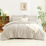 Queen Comforter Set Beige - 7 Pieces Striped Seersucker Bed in a Bag