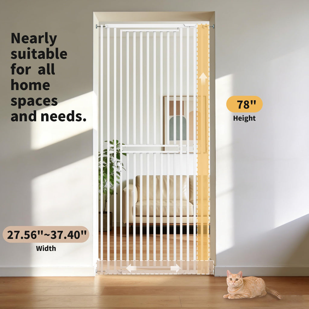 78.74" Extra Tall Cat Gate for Doorway, Wide Adjustable 27.56"-41.7" No Drilling Pet Proof Safety Door Gate, Pressure