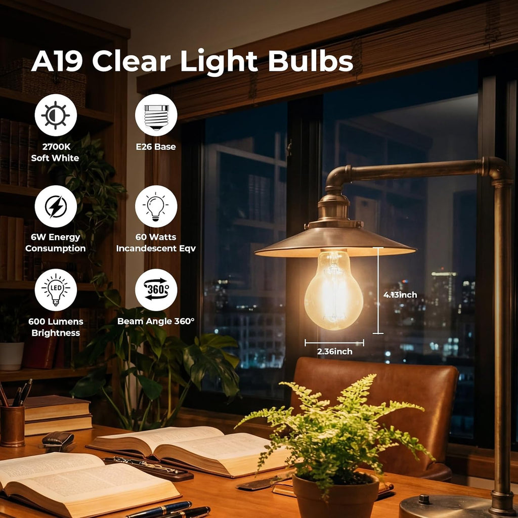 A19 E26 LED Light Bulbs 60 Watt Equivalent, 2700K Edison Bulbs