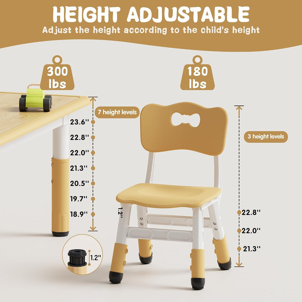 Height Adjustable Toddler Table and 4 Chairs Set, Beige