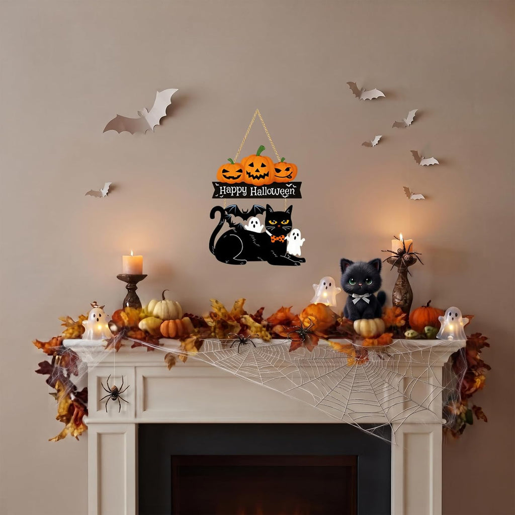 Halloween Decoration: Ghost Wood Door Sign, Spooky Wreath for Wall Decor