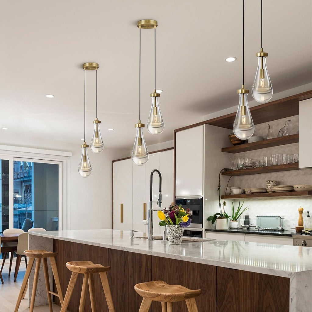 Raindrop Pendant Lights Kitchen Island Teardrop Gold Hanging Light Fixtures Clear Solid Glass Pendant Light Modern Chandeliers for Dining Room Porch Corridor Living Room (2-Light) A121-B0DNDMVC7B