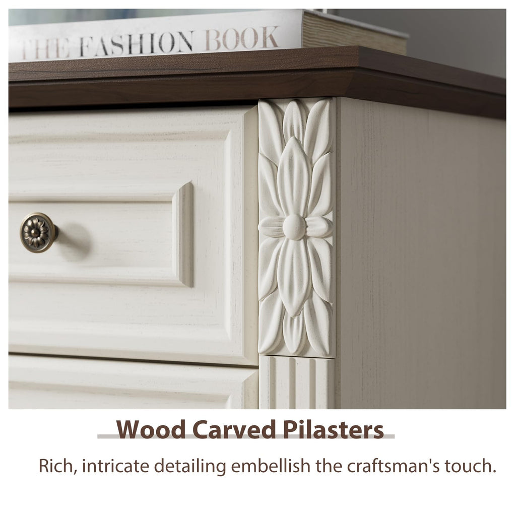Farmhouse with 6 Drawers, Antique White, or Office Storage