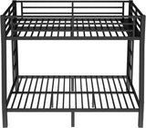 Metal Full XL Over Queen Bunk Bed with High Guardrail & Under-Bed Storage