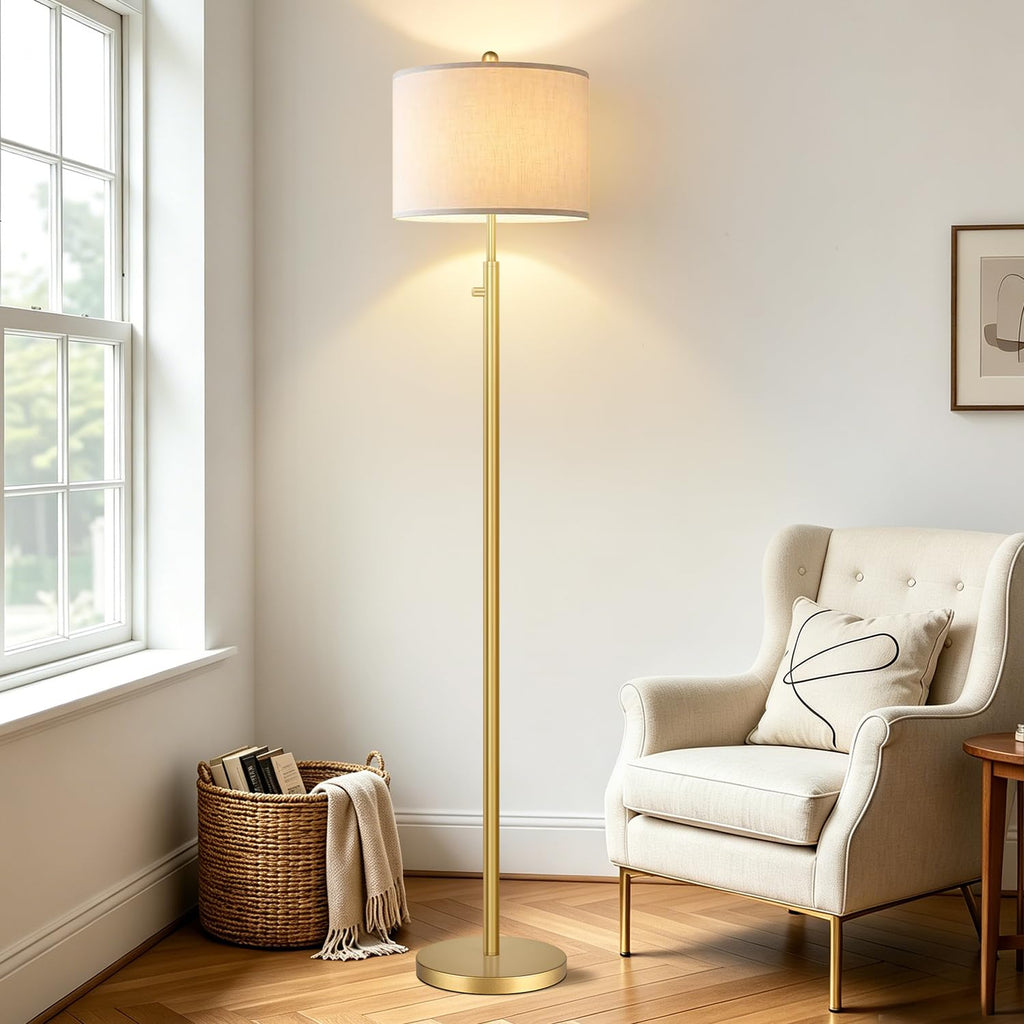 Upgraded】 Dimmable Floor Lamp, 11W LED Bulb Included, Modern Standing Lamp, Tall Pole Light with Linen Shade Reading