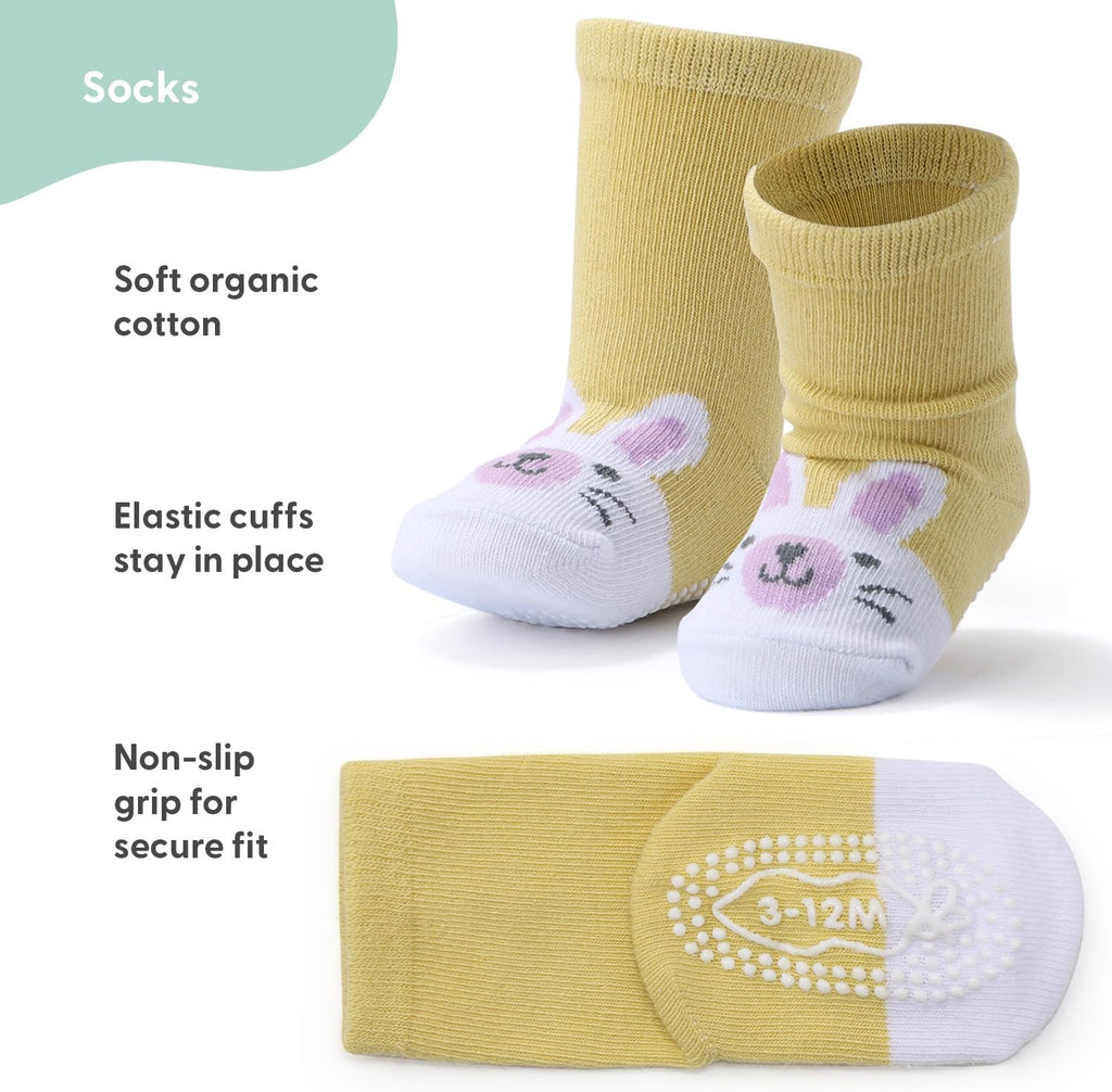 Organic Baby Girl Socks Set of Non-Slip Grip, Soft Cotton Newborn & Toddler Socks - Pastel