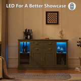 58.27'' Buffet Cabinet with 2 Drawers,LED and Adjustable Shelves,Large Glass Door Coffee Bar Cabinet with