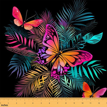 Boho Butterfly Fabric By The Yard, Palm Tree Upholstery Fabric, Tropical
