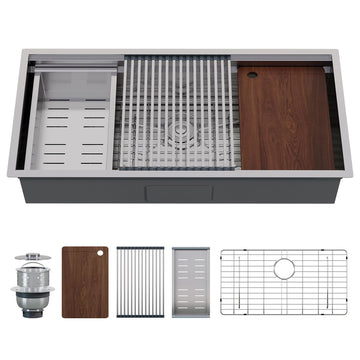 45 x 22 in Workstation Undermount Sink, 304 Stainless Steel
