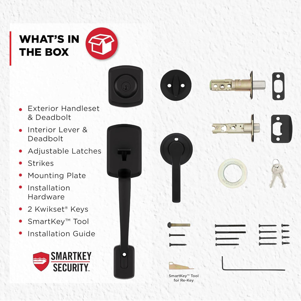 Henley Front Door Lock Handle and Deadbolt Set, Entry Handleset Exterior with Interior Reversible Lever, Matte Black - Door Handleset