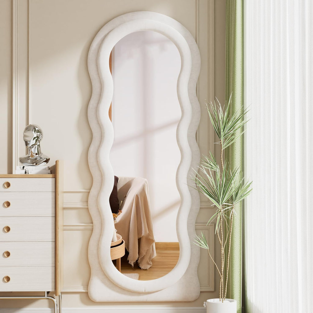 Full Length Mirror, 63"x 24" Wavy Floor Standing Mirror (White)