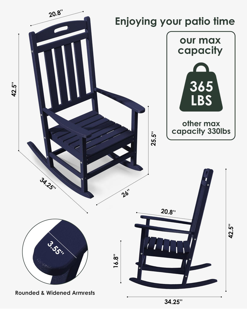 Outdoor Rocking Chair, All-Weather Resistant Poly Lumber Chair
