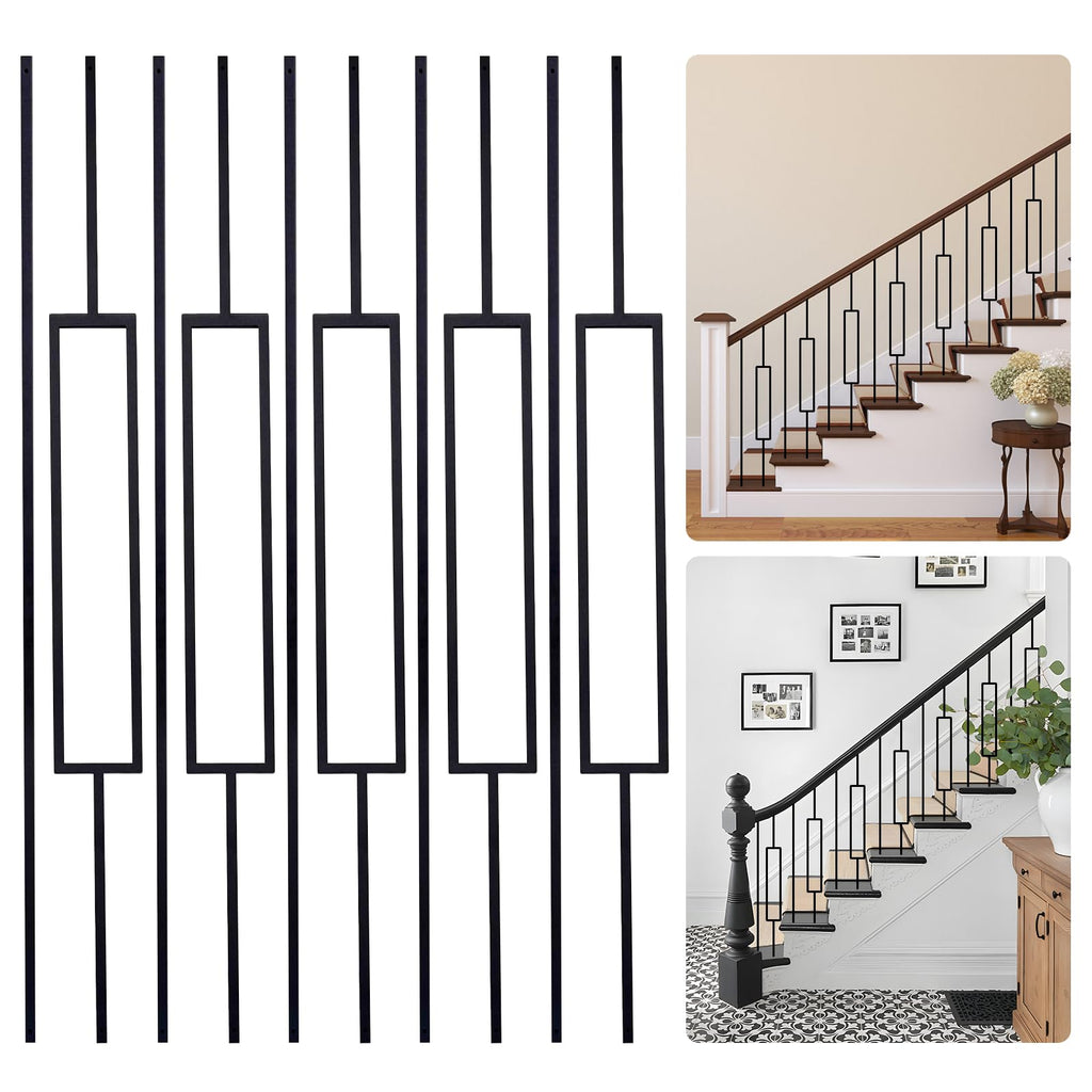 10 Pack Rectangular Hollow Stair Spindles, Wrought Iron Balusters 44" x1/2" Deck Balusters & Stair Railing - Metal