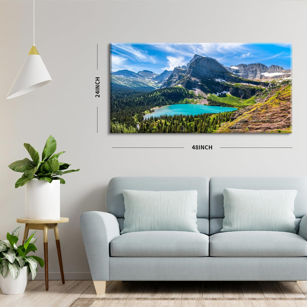 Mountain Canvas Wall Art Teal Saint Mary Lake Landscape Wall Decor Glacier National Park Canvas Poster Modern Nature