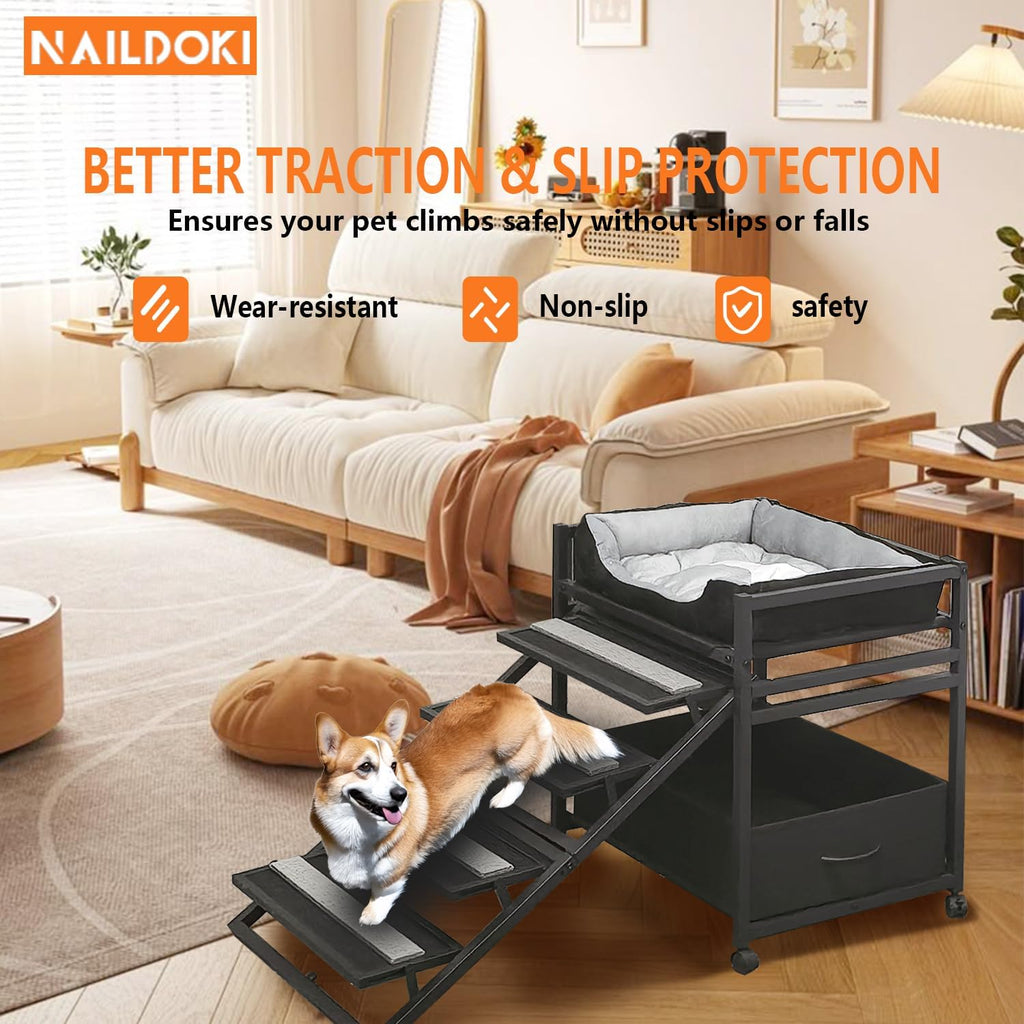 Pet Steps 2-in-1 Foldable Stairs & Ramp with Cats/Dogs Chair with Ramp High Beds, Folding Pet Steps for Medium Small