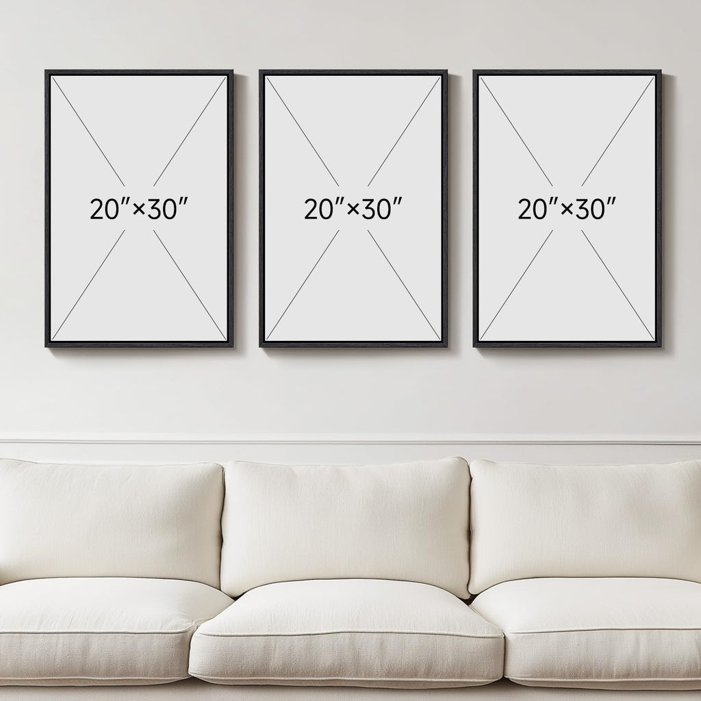 Large Framed Black and White Boho Floral Wall Art, 3 Piece