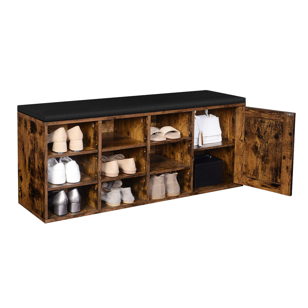 Shoe Bench, Padded Storage Bench with Barn Door