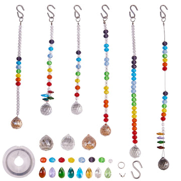 252Pcs DIY 6pack Rainbow Crystal Suncatcher Making Kit Chandelier Crystal Prisms Balls Pendant Hanging Ornament