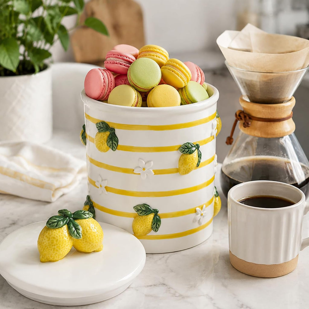 Large Ceramic Cookie Jars with Lids Airtight Cute Lemon Food Jars