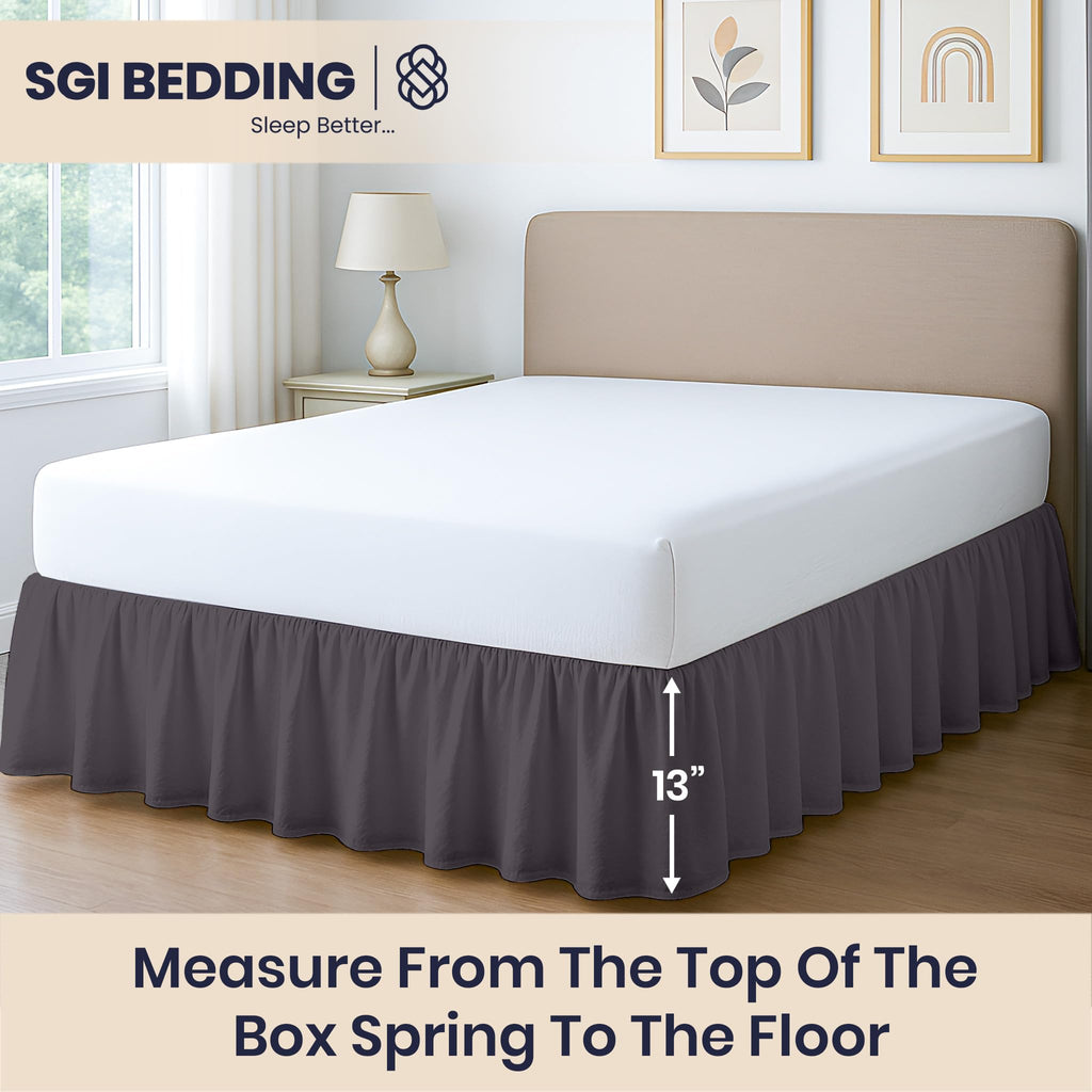 13 Inch Drop Ruffled Bed Skirt - Classic Gathered Styling, Platform Style Dust Ruffle with Secure Fit