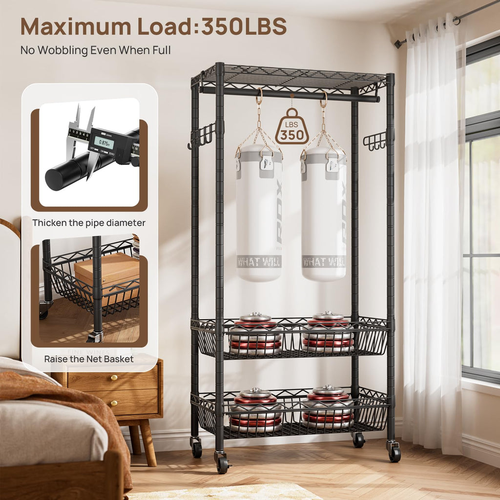 Heavy Duty Rolling Clothes Rack Wheels Portable Metal Garment Rack