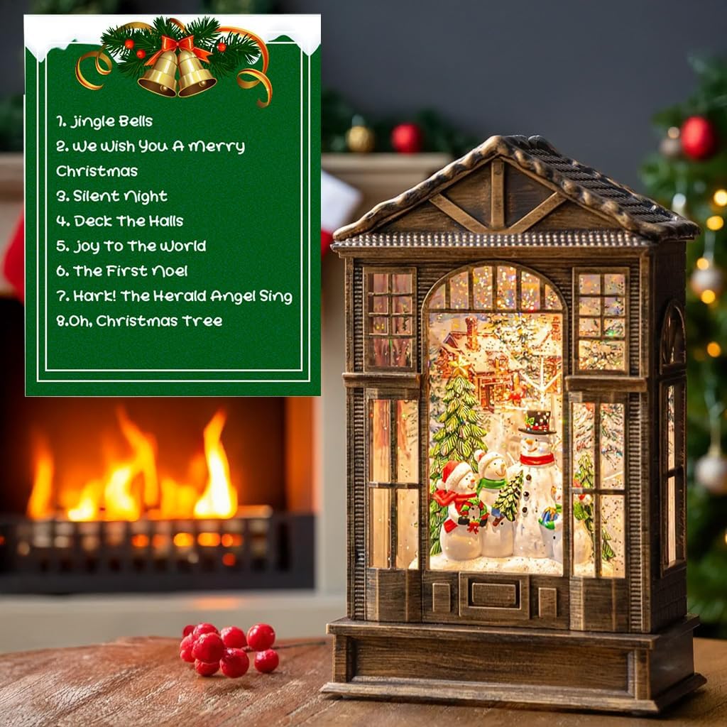 Christmas Snow Globe Lantern, Snowman Choir Musical Glowing Snow Globes, Indoor Home Christmas Decor, Battery or USB