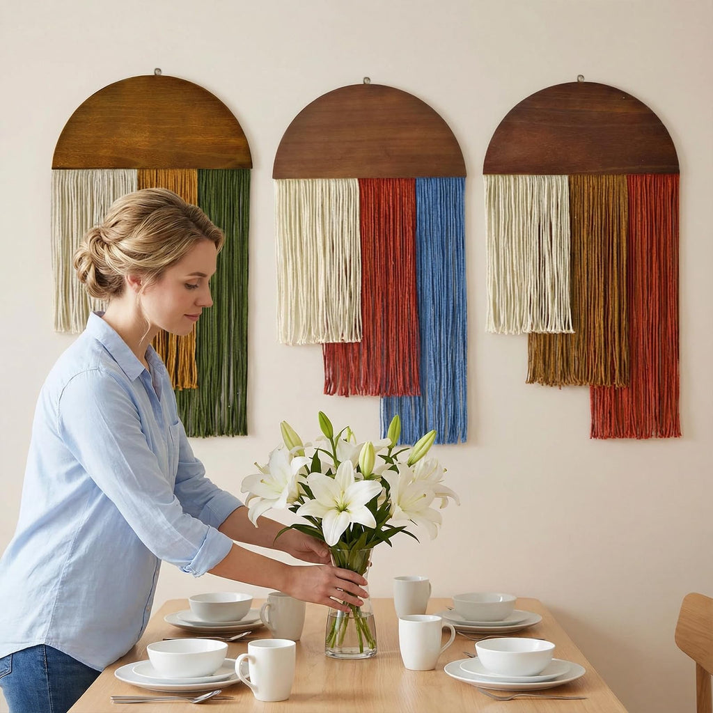 2 Pcs Boho Macrame Wall Hanging, Tie-Dye Tapestry, Three-color woven tapestry, Modern Chic Wall Decor, Dorm Living