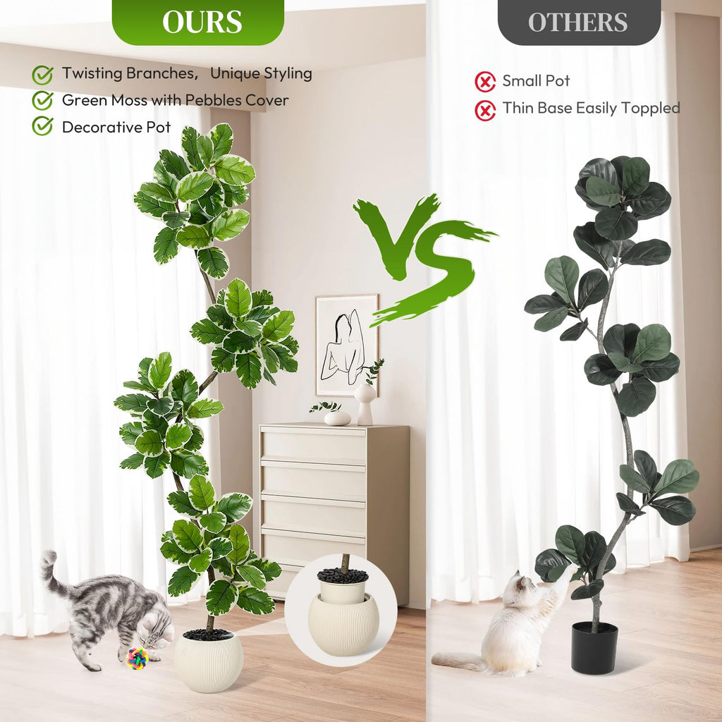 Fiddle Leaf Fig Tree Artificial Indoor with Sphere Planter