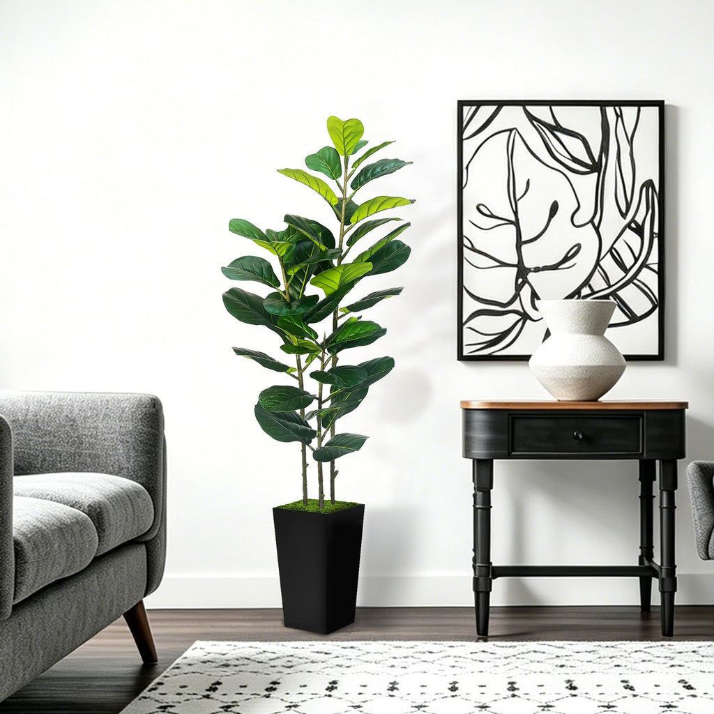 5FT Artificial Fiddle Fig Tree in Modern Black Planter