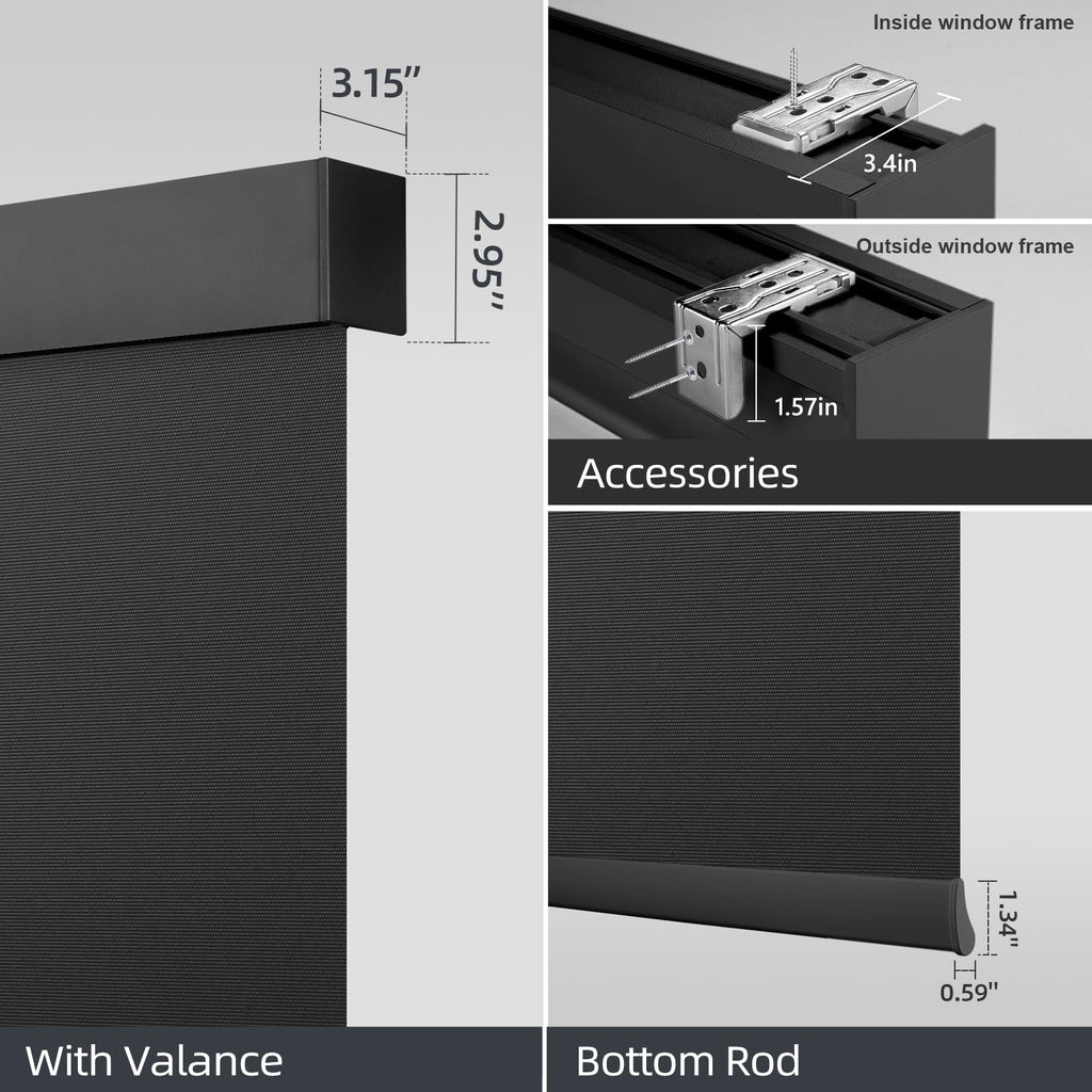 Motorized Smart Roller Shades with Remote, Full Blackout Black