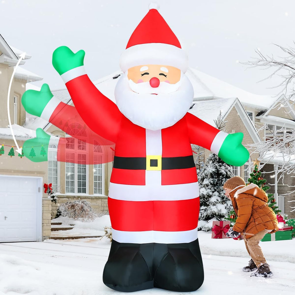 8.8 FT Waving Christmas Inflatables Santa Claus Shaking Hand - Outdoor Santa Christmas Decorations Blow Up Santa for