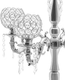 5 Arms Gold Candelabra Centerpiece with Crystal Pendant - 35" Tall Floor Candle Holder Table Candelabra Standon (Silver)