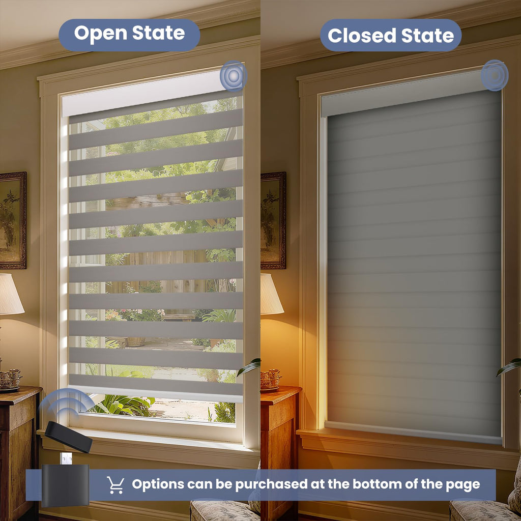 No Drill Electric Motorized Zebra Blinds, Grey