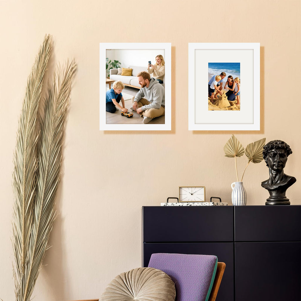 8x10 Picture Frames Solid Wood 4x6 Photo Frame with Mat White 2 Pack