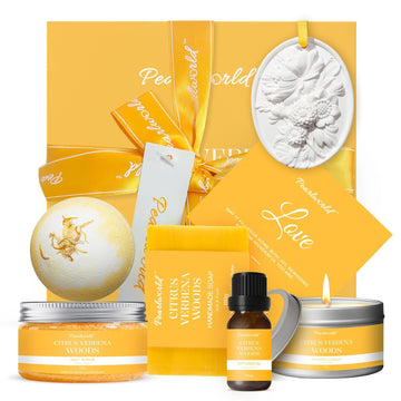 Birthday Gifts for Women, Bubble Bath Gift Box with Beautiful Aroma Diffusing Stone & Diffuser Oil, Citrus - Set of 7
