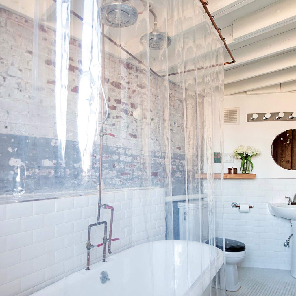 Shower Curtain Liner | PVC Free | Clear & Durable | Metal Grommets | 9 Gauge | Bottom Magnets | 84" W x 72" H (Extra