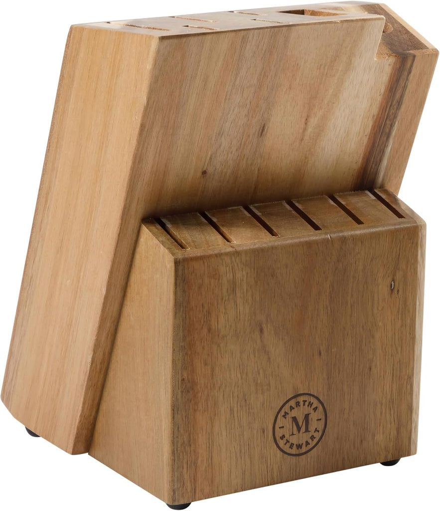 Greeley Forged High Carbon Stainless Steel 14 Piece Knife Block Set, Navy Blue Kitchen Knife Set with Acacia Wood