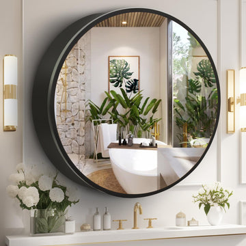 Medicine Cabinet Round 24 Inch x 24 Inch Bathroom Cabinet Mirror, Circular Storage Cabinet Surface Mounted