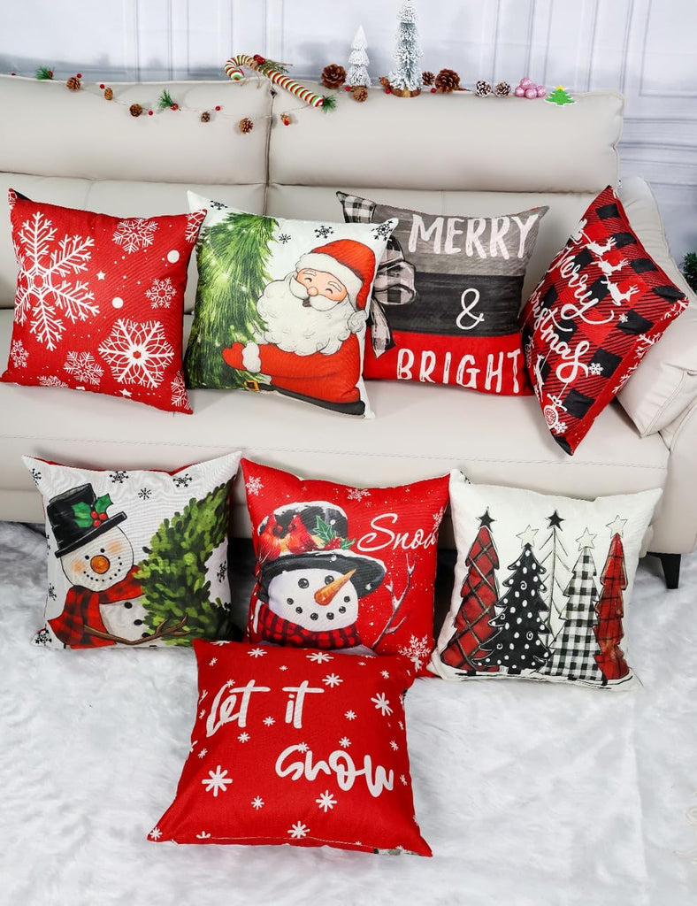 Christmas Decorations Double-Sided Print Christmas Pillow Covers 18" x 18", with 8 Cute Patterns, Throw - Set of 4