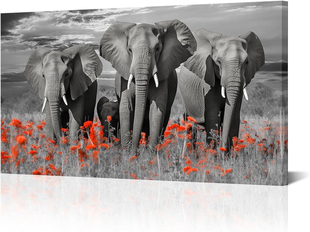 African Elephants Canvas Wall Art Sunset Elephants Pictures Wildlife Animal Artwork Prints On Wrapped Canvas Decor