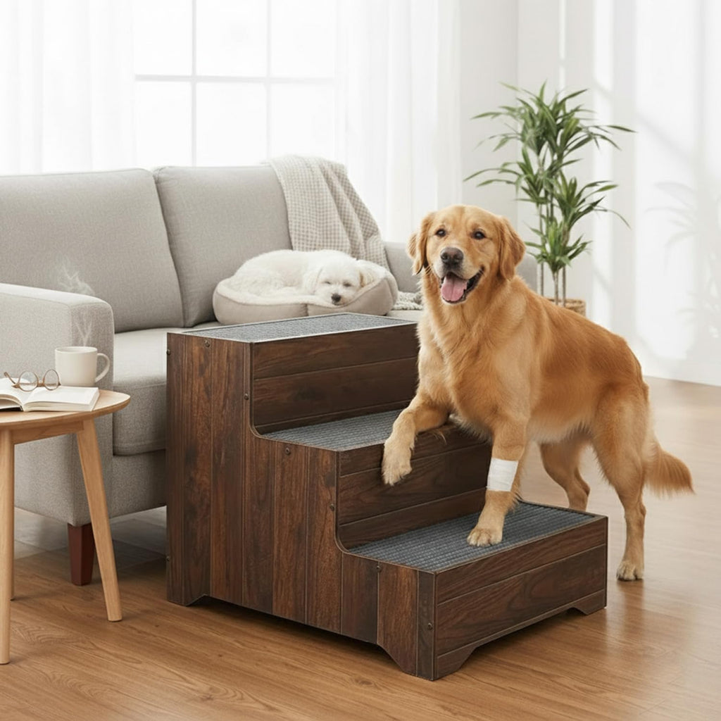Extra Sturdy Dog Stairs for Large Dogs, Wooden Bed Step Non-Slip Wide 3-Step