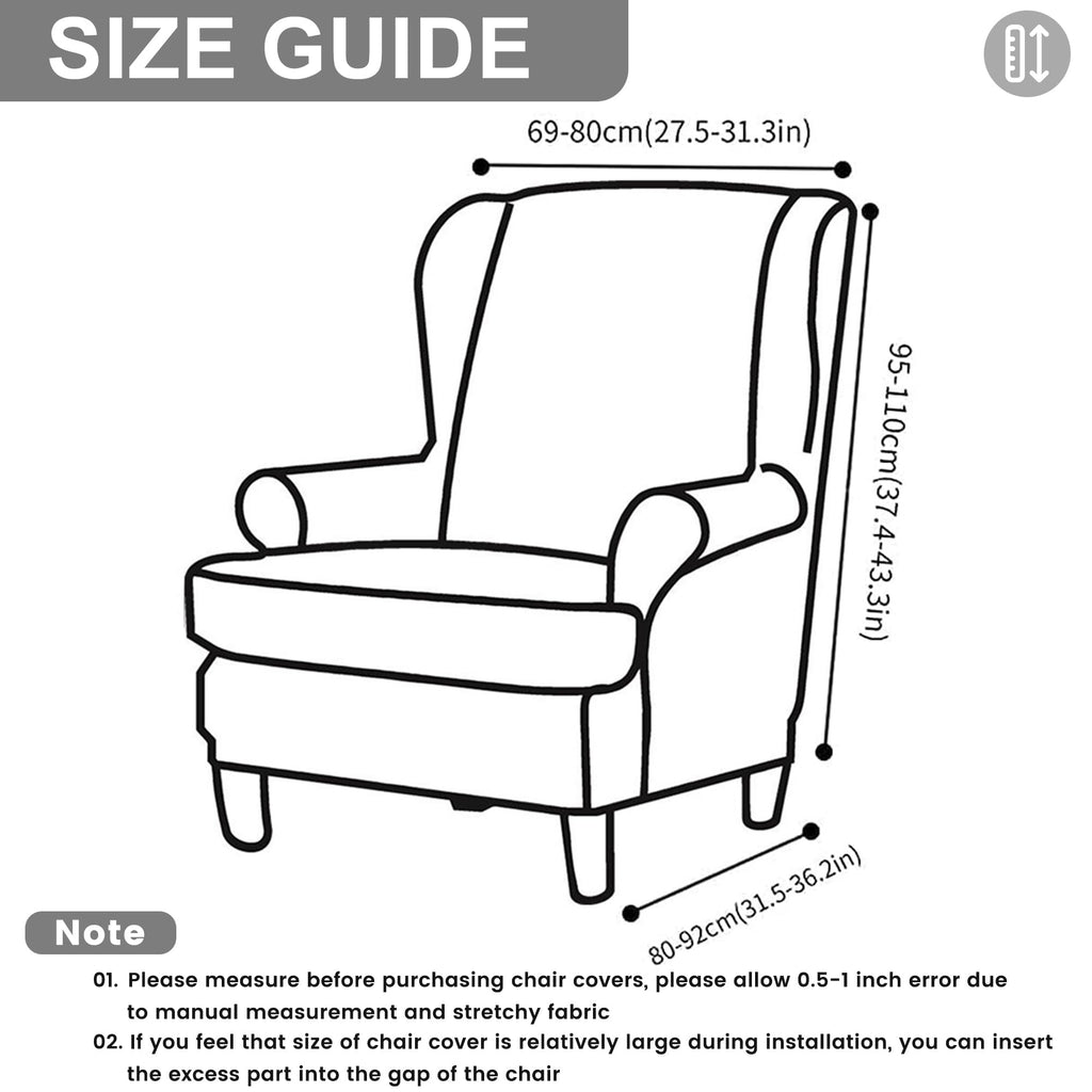 Printed Wingback Chair Cover 2 Pieces Stretch Spandex Slipcover Soft Washable Non-Slip Armchair Protector with