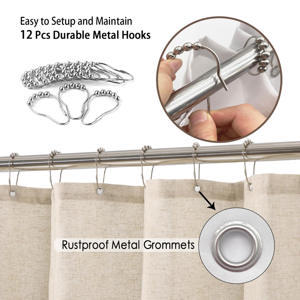 Linen Tropical Green Leaf Shower Curtains Botanical Banana Monstera Leaf Palm Tree Water Repellent Heavy Duty Fabric