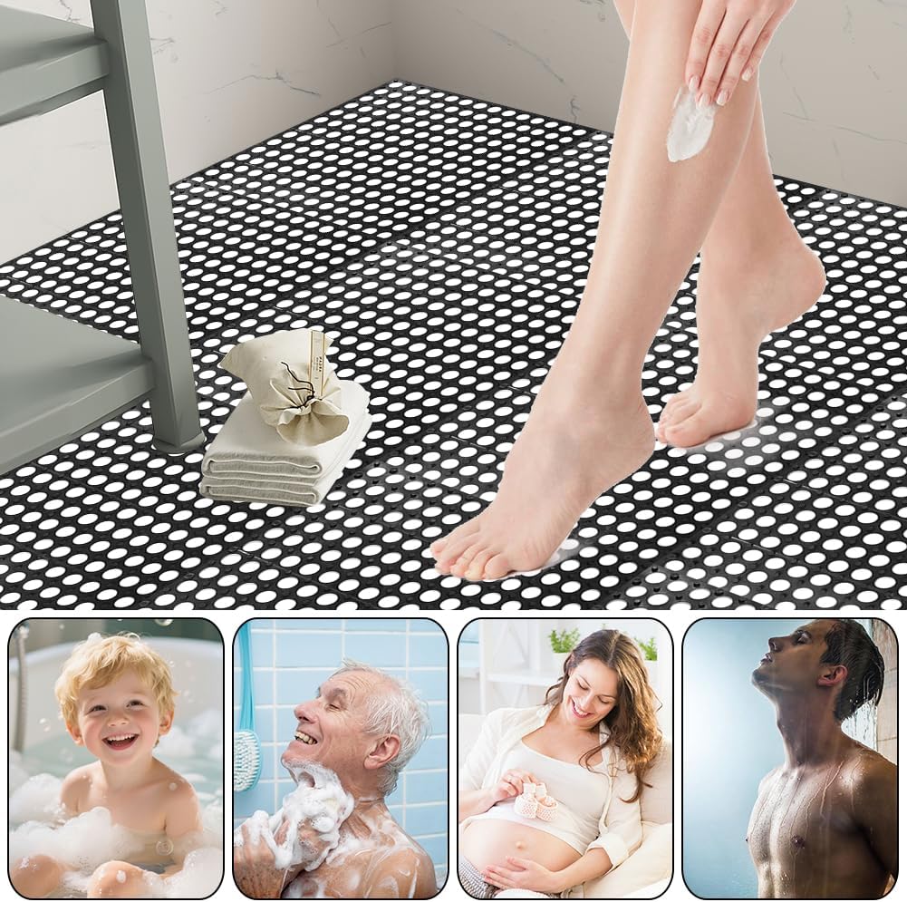 30 Pack Drainage Interlocking Tiles, 12"x12" Modular Interlocking Floor Tiles with 1 Pc Plastic Hammer Non Slip Rubber