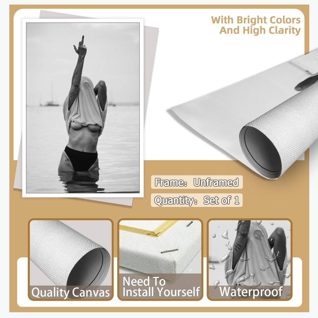 Retro Feminist Middle Finger Posters Black And White Canvas Wall Art Trendy Photography Photo Art Print Sexy woman