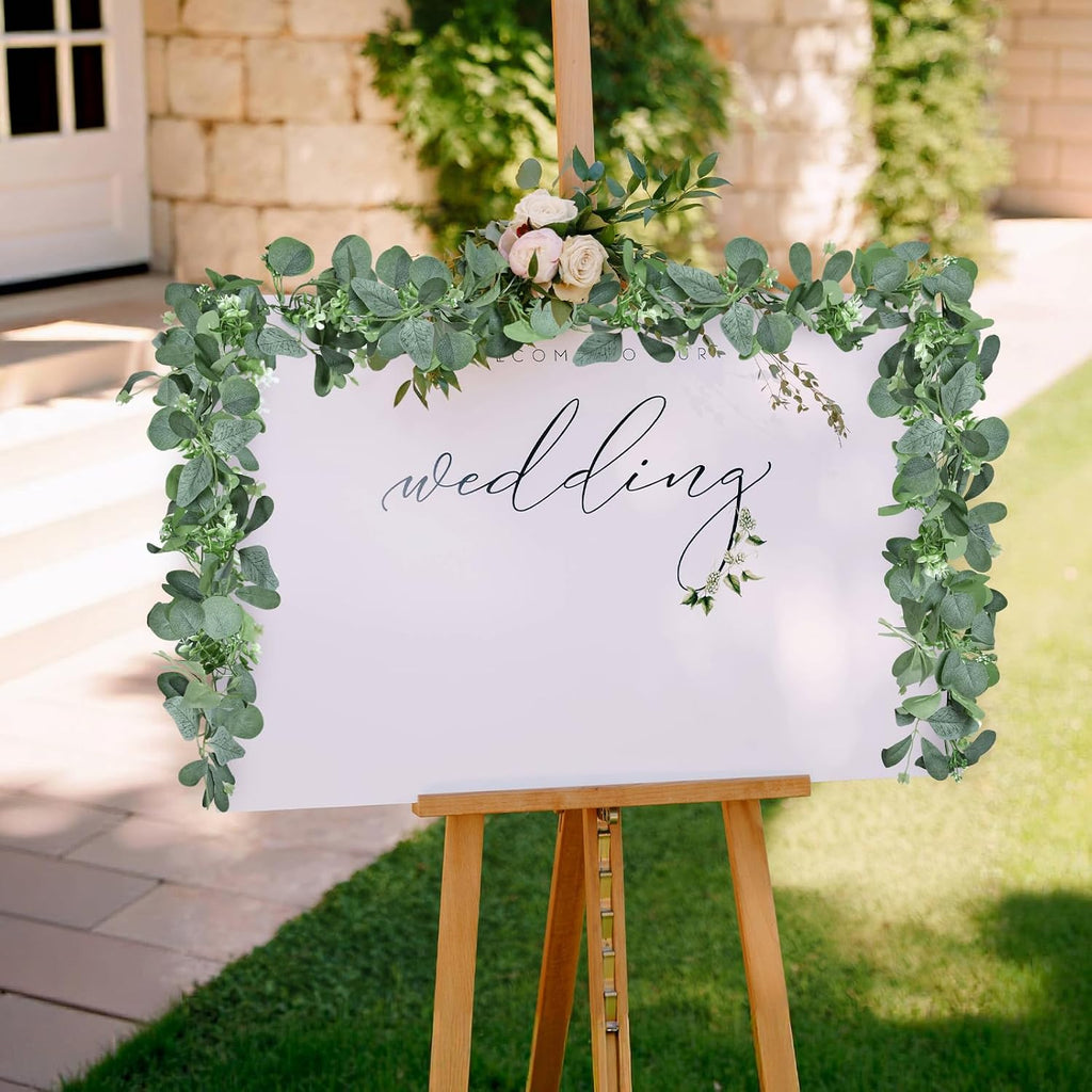 Artificial Eucalyptus Garlands - 6ft Greenery Vines with Faux Eucalyptus Leaves, Butterfly Leaves, and White - Set of 2
