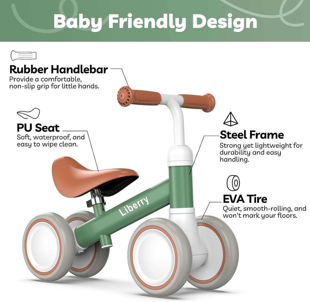 Baby Balance Bike Ride Toy for 1 2 Years Old Adjustable Seat, Green