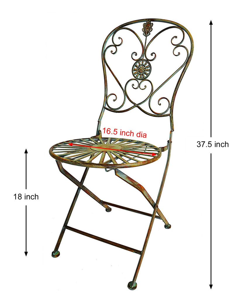 Folding Metal Bistro Outdoor Chair for Outside Patio with Peacock Tail Motif, Set of 2