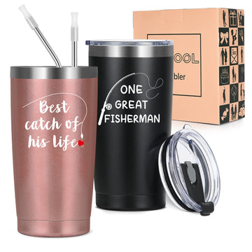 His and Hers Gifts, Wedding Gifts, Couples Christmas Gifts, One Great Fisherman Best Catch of His Life 20oz Travel