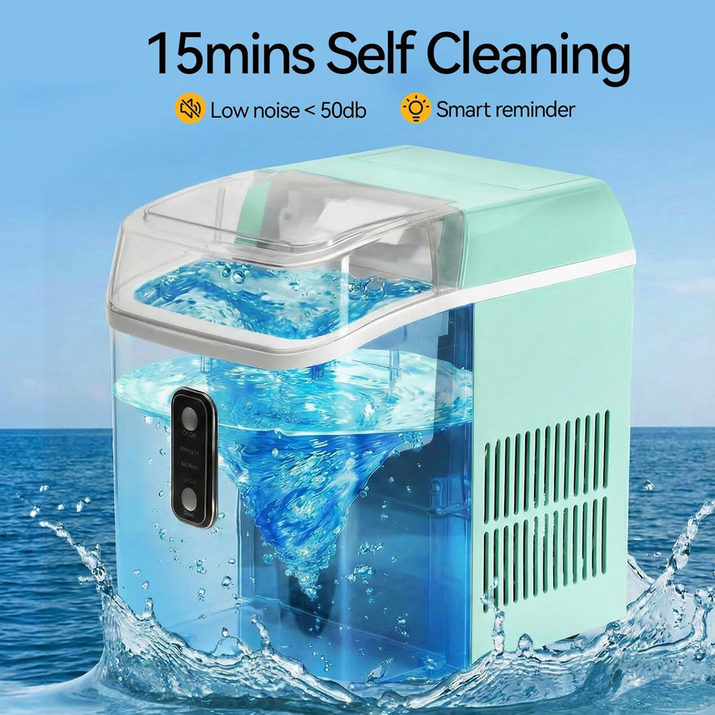 Nugget Ice Maker Countertop, Portable Ice Makers Machine with Removable Basket and Scoop, Self-Cleaning, Quiet, 6-Min